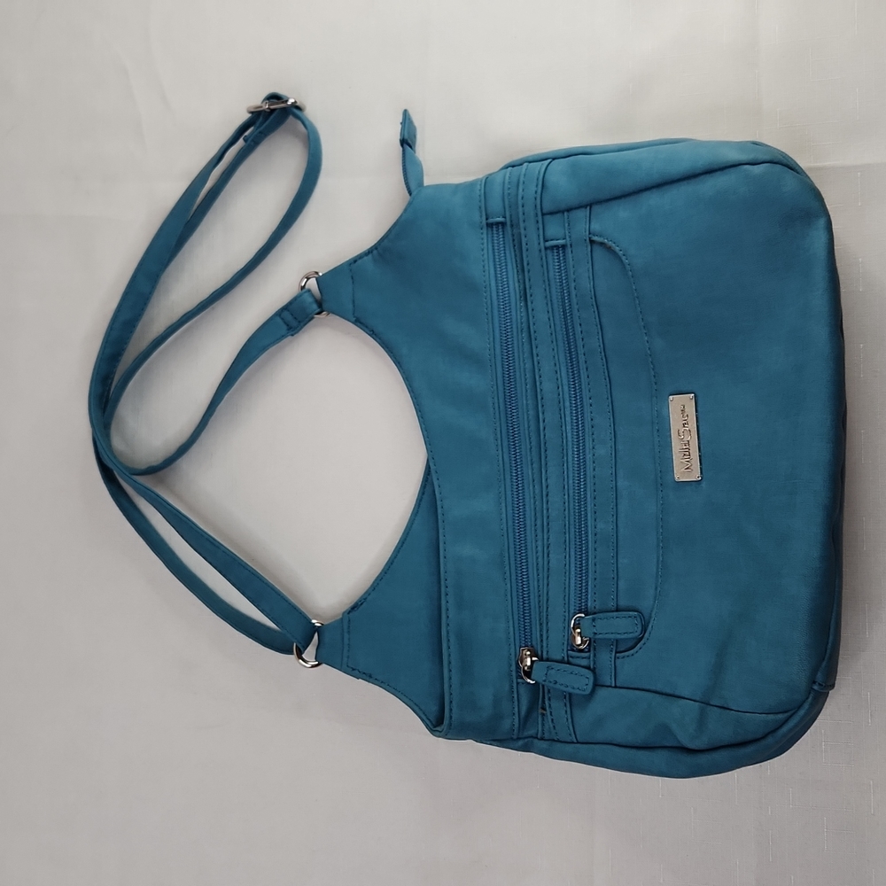 Multisac vegan blue crossbody bag. Size 10 X 9". - Picture 3 of 11